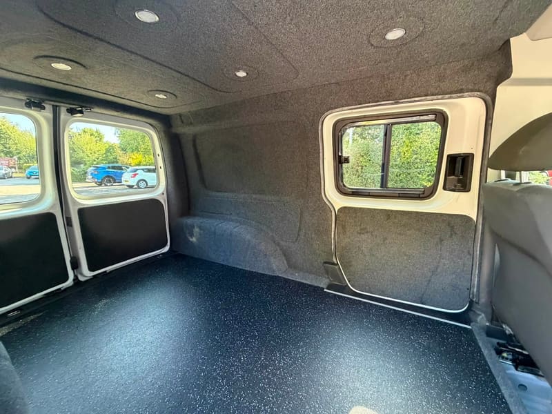 VW Caddy after carpet lining, flooring and lighting