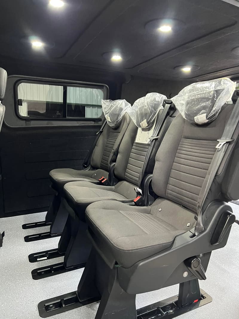Ford Transit Custom seating finished with a starlight roof