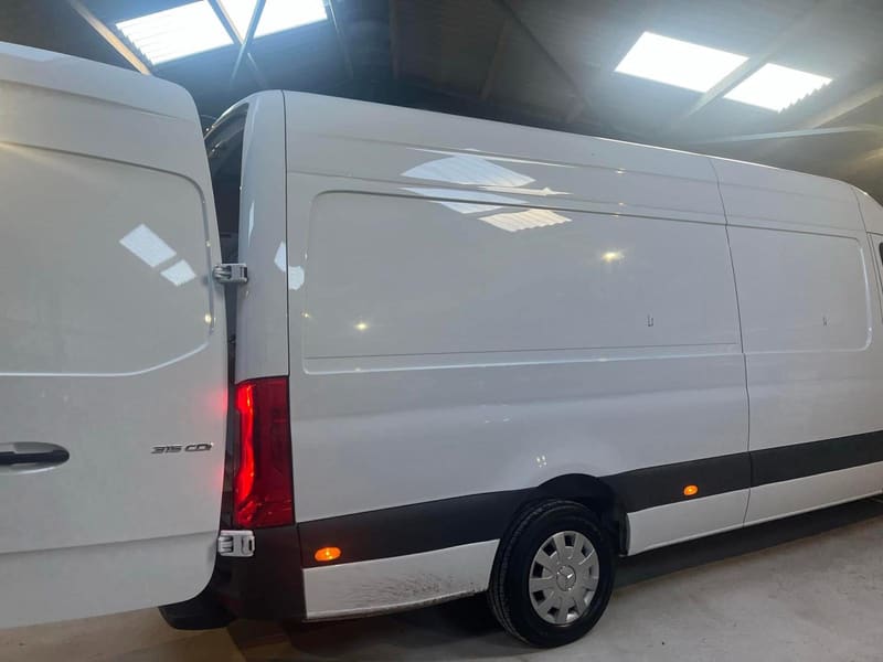 Plain white Mercedes Sprinter panel van before conversion