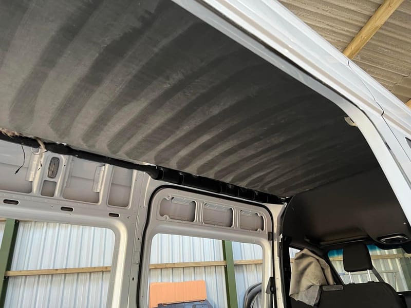 Sound-deadening and insulation applied to the Sprinter roof