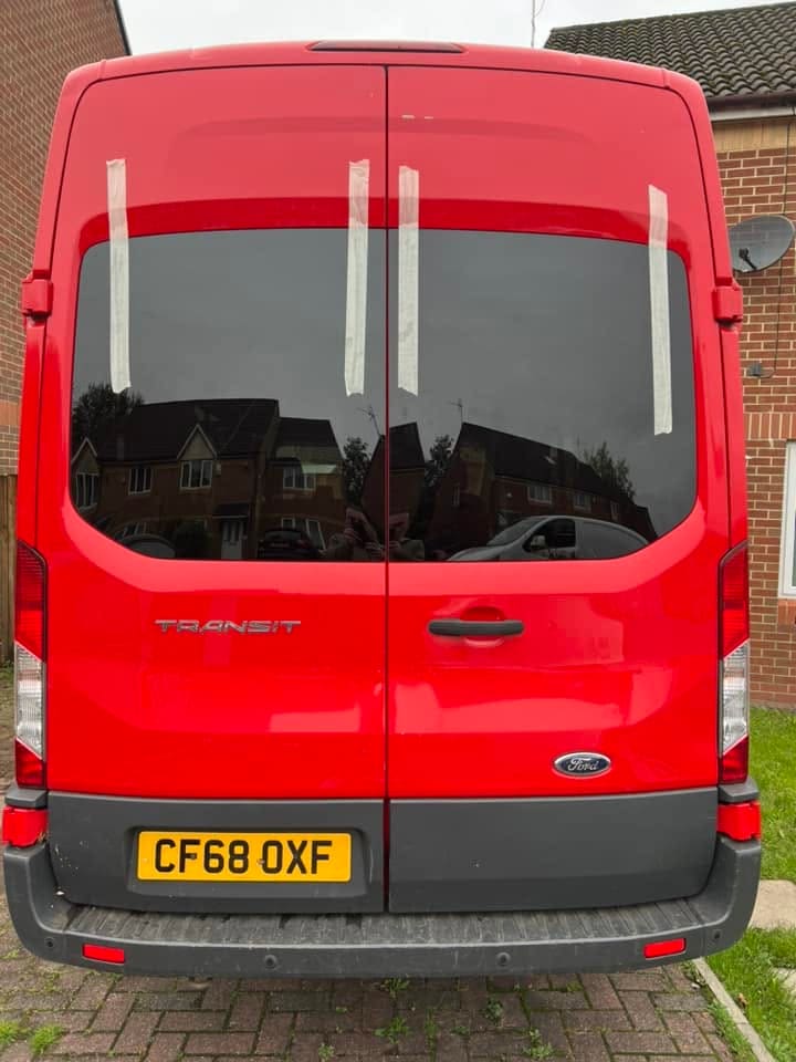 Ford Transit window fitting viewed from inside
